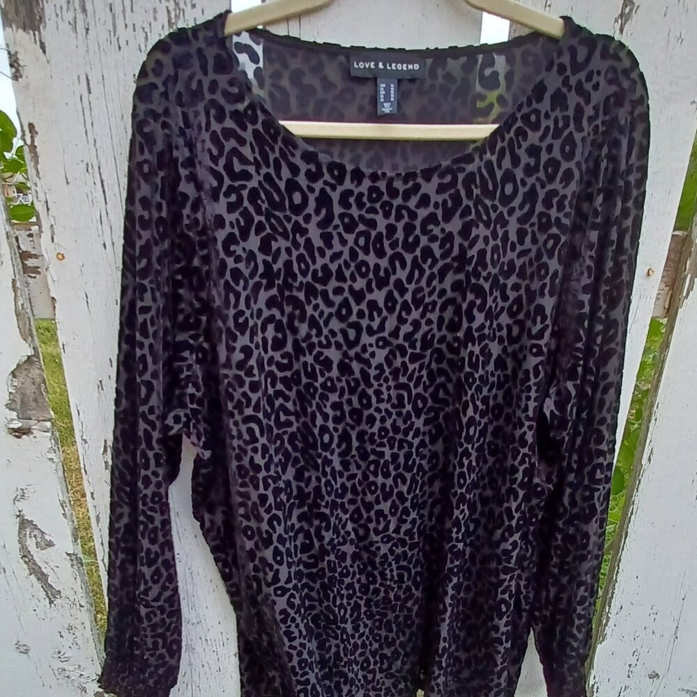 Whimsigoth Goth Witchy Sheer Love & Legend cheetah print black long-sleeved top